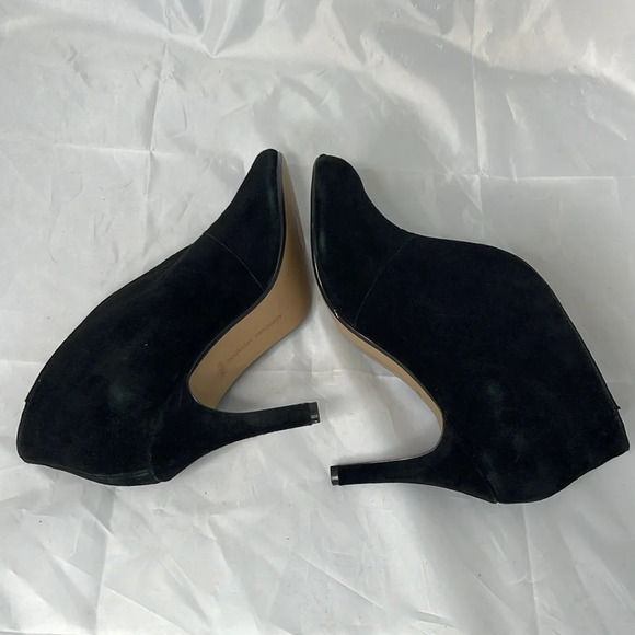 Adrienne Vittadini Peep Toe Split Vamp Heel Booties Black Fine Suede Leather 10 - Picture 8 of 11
